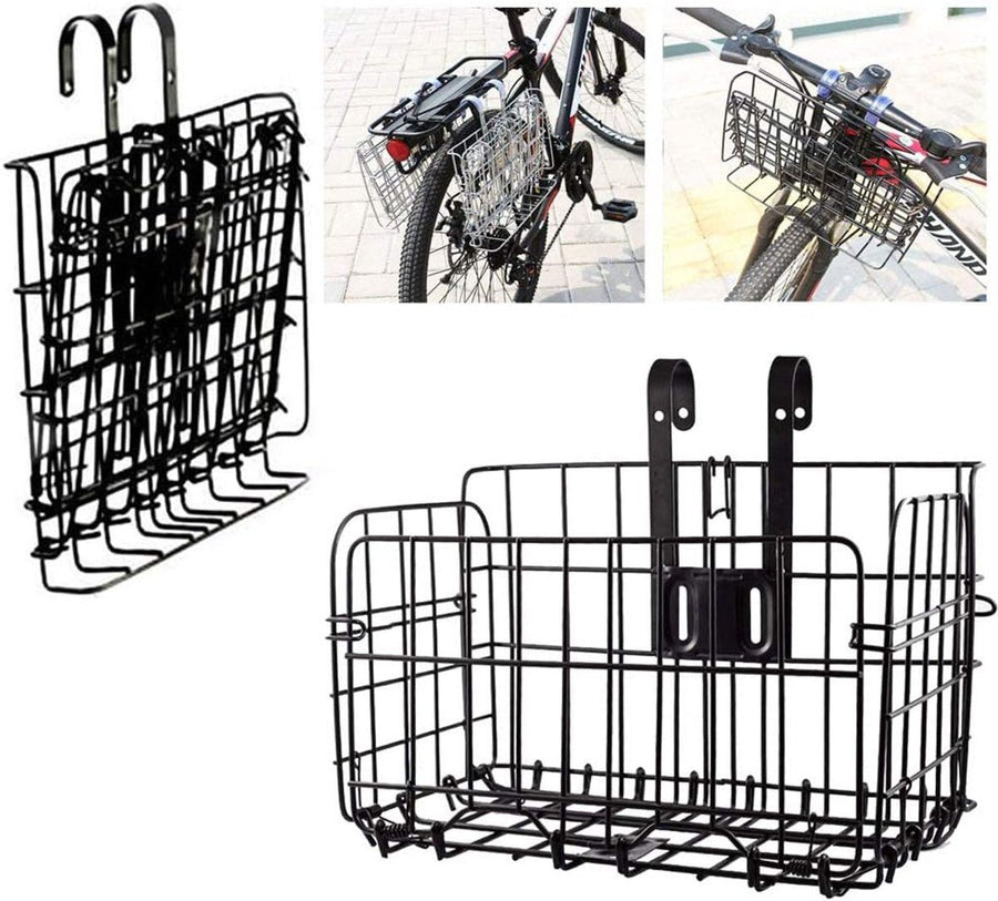 Bicycle Basket, Foldable Bicycle Basket, Front-Mounted Bicycle Basket, Foldable, Detachable Metal Mesh Basket, Compact Lightweight Design