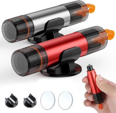 2 Pack, Safety Hammer, Car Window Breaker and Seatbelt Cutter with Holder and Test Glass, Compact Emergency Tool, Red/Grey