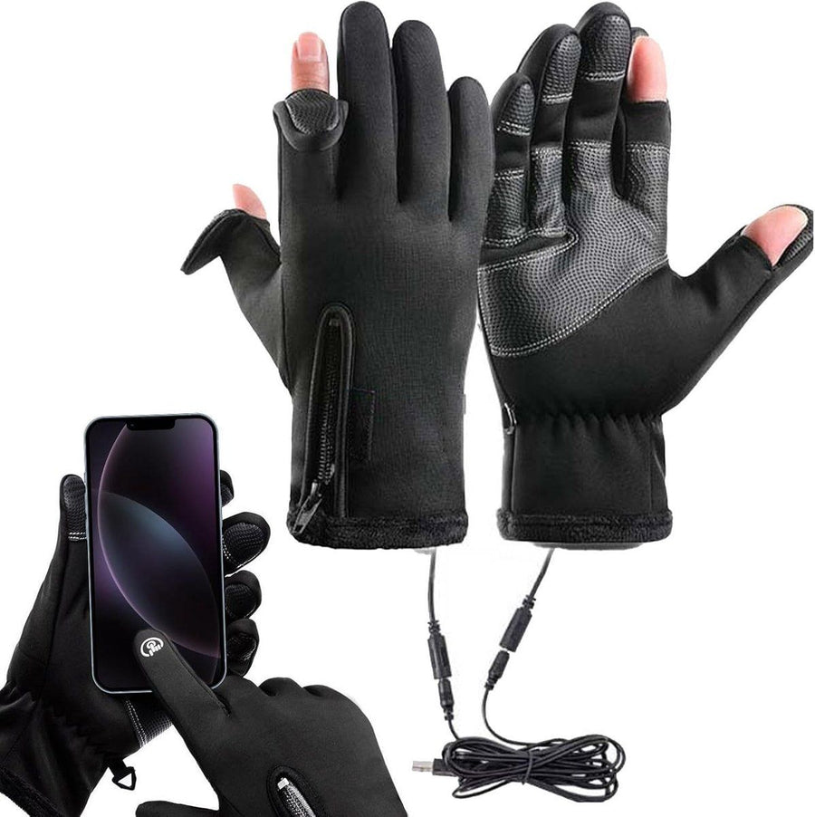 Heated Gloves, Electric Gloves, Rechargeable heated gloves, Heated cycling gloves, Comfortable heated gloves, USB, Black