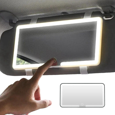 Car Makeup Mirror, Sun Visor Mirror with LED, Illuminated Makeup Mirror, Rechargeable & Dimmable, One Color, Black