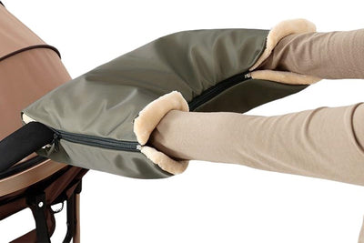 Stroller hand warmer, stroller gloves, Hand warmer for stroller, with 3 side zippers, windproof and rainproof, 40 x 22 cm, Army Green