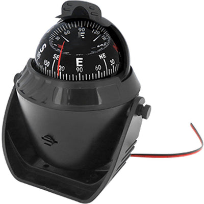 Marine Compass with mounting bracket, waterproof compass bulb, for boats and campers, rotatable instrument panel with lighting, Black