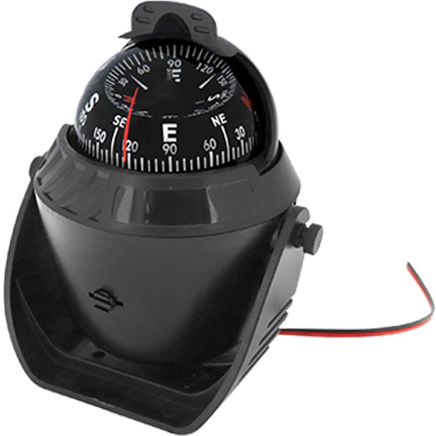Marine Compass with mounting bracket, waterproof compass bulb, for boats and campers, rotatable instrument panel with lighting, Black