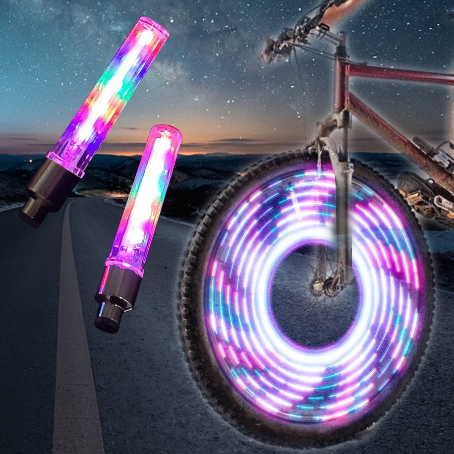 2 Pack, LED bicycle wheel lights with 7 flashing modes, for valve, rim, tire, and spokes, for Bicycle, Scooter and Motorcycle Riding