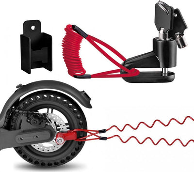 Disc Brake Lock, Electric Scooter Lock, for Xiaomi M365, With holder and steel cable, with storage holder, for Regular Driving, Storage and Travel