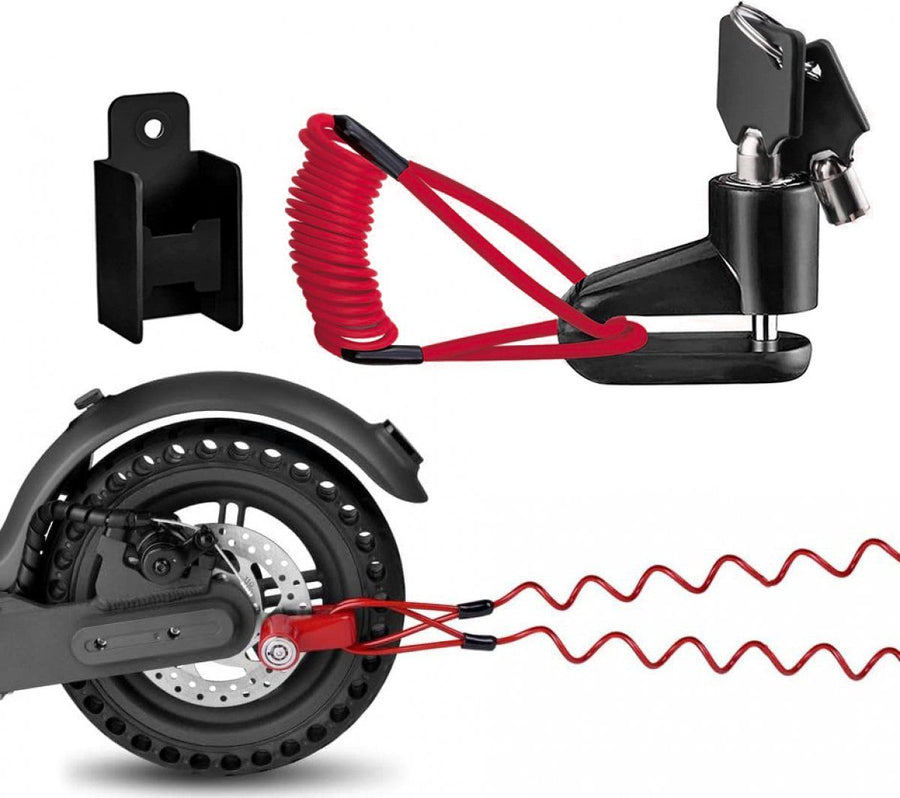 Disc Brake Lock, Electric Scooter Lock, for Xiaomi M365, With holder and steel cable, with storage holder, for Regular Driving, Storage and Travel