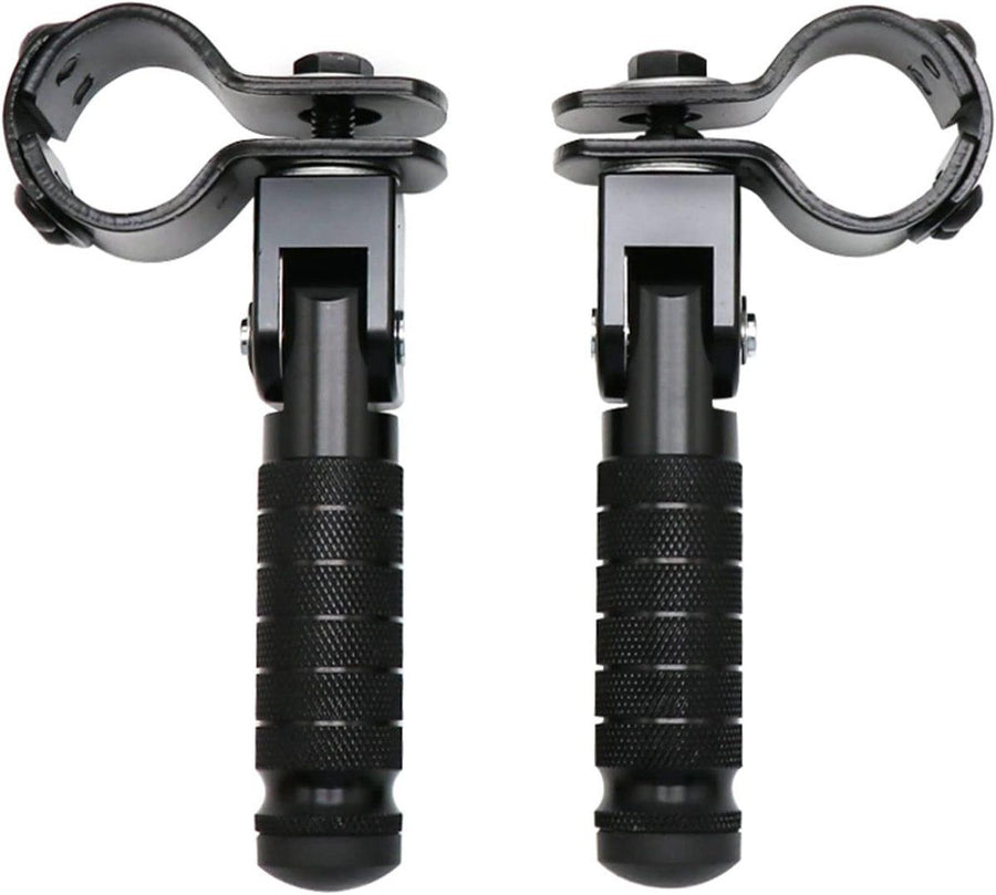 2 Pieces, Folding Motorcycle Footrests, 90 Degree Foldable Rear Pedal Steps with 31-33 mm Clamp, 12.2 x 11 cm, Black
