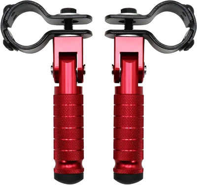 2 Pieces, Folding Motorcycle Footrests, 90 Degree Foldable Rear Pedal Steps with 31-33 mm Clamp, 12.2 x 11 cm, Red