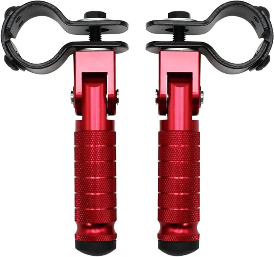2 Pieces, Folding Motorcycle Footrests, 90 Degree Foldable Rear Pedal Steps with 31-33 mm Clamp, 12.2 x 11 cm, Red