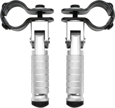 2 Pieces, Folding Motorcycle Footrests, 90 Degree Foldable Rear Pedal Steps with 31-33 mm Clamp, 12.2 x 11 cm, White