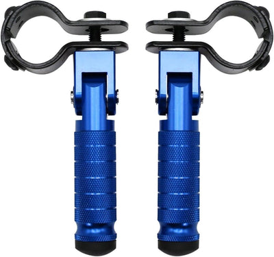 2 Pieces, Folding Motorcycle Footrests, 90 Degree Foldable Rear Pedal Steps with 31-33 mm Clamp, 12.2 x 11 cm, Blue