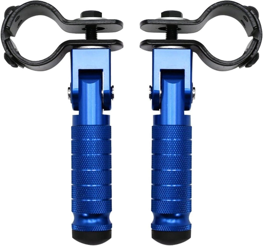 2 Pieces, Folding Motorcycle Footrests, 90 Degree Foldable Rear Pedal Steps with 31-33 mm Clamp, 12.2 x 11 cm, Blue