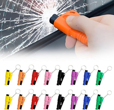 16 Pieces, 4 in 1 Safety Hammer Keychain, Seatbelt Cutter with Whistle and Glass Breaker, Compact Portable Emergency Tool for Car Rescue