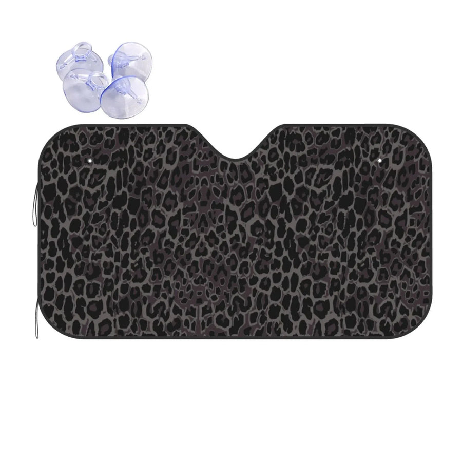 Leopard Print Universal Accordion Folding Aluminum Windshield Sunshade 51" x 27.5", Reflective Car Shade for SUV and Truck