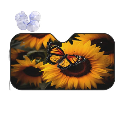 Sunflower Butterfly Universal Accordion Folding Aluminum Windshield Sunshade for Car, SUV and Truck, 51 x 27.5 Inches