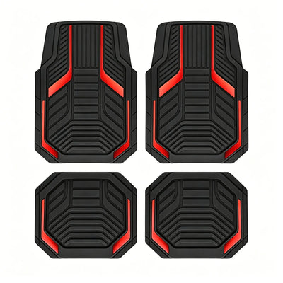 Heavy-Duty Rubber Floor Mats, Aluminum Film Car Mats Set, Front and Rear Car Mats with Anti-Slip Backing, All-Weather Protection, Red