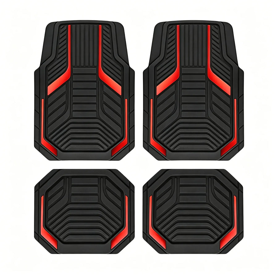 Heavy-Duty Rubber Floor Mats, Aluminum Film Car Mats Set, Front and Rear Car Mats with Anti-Slip Backing, All-Weather Protection, Red