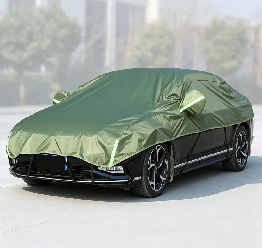 Half Car Cover Sedan with Green Reflective Strip,All Weather Car Body Cover for Sun, Rain, Dust(Fit People Movers,Utes Length 5.2m to 5.8m)-green