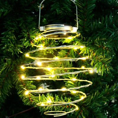Solar Powered Spiral LED Hanging Lantern Waterproof Warm White Outdoor Decorative Light for Garden Patio Pathway