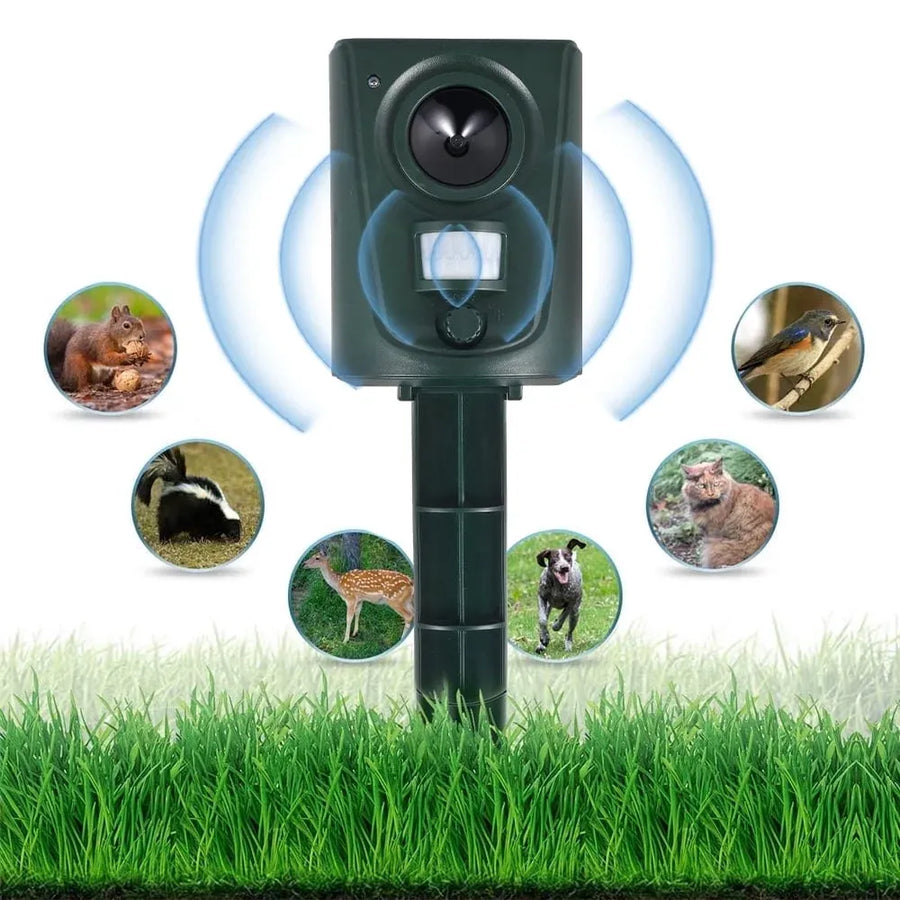 Ultrasonic Animal Deterrent Solar Powered Waterproof Outdoor Training Aid for Garden Yard Dark Green, Waterproof Design