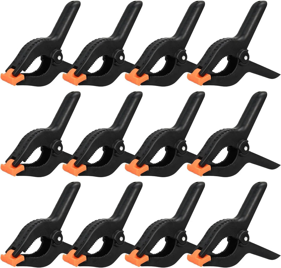 Plastic Spring Clamps Heavy Duty 6 Inch Backdrop Clips for Woodworking and Photography, Black, 12 Pack, Durable Plastic Construction