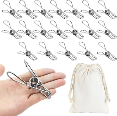 Large Metal Clothespins, Heavy Duty Stainless Steel Laundry Clips for Outdoor Indoor Use, Rust Proof with Storage Bag, 20 Pack, 3.4 Inch