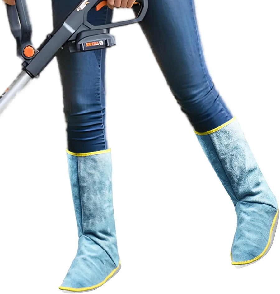 Weed Trimmer Leg Gaiters Adjustable Cowhide Protective Guards for Men Women Gardening Lawn Care Blue, Adjustable Design