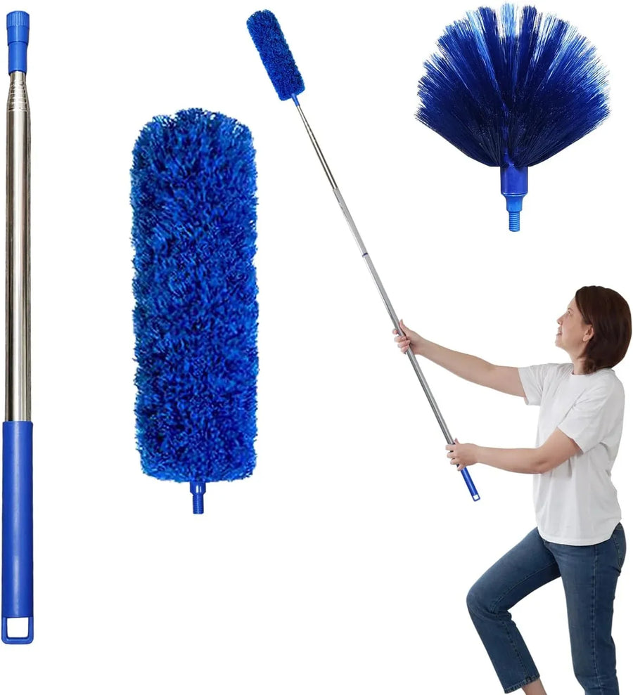 Cobweb Duster Set with 100 Inch Extension Pole, Washable Ceiling Fan Cleaning Kit for High Ceilings, Blue, Practical Everyday Use