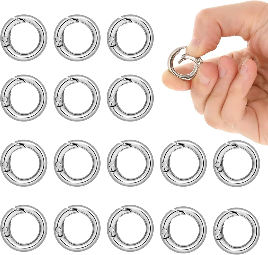 16 Pcs Spring O Ring Clips, Alloy Mini Snap Key Rings for Keychain Purse Strap Bag Keys Crafts Jewelry Making, Silver 1/2 Inch