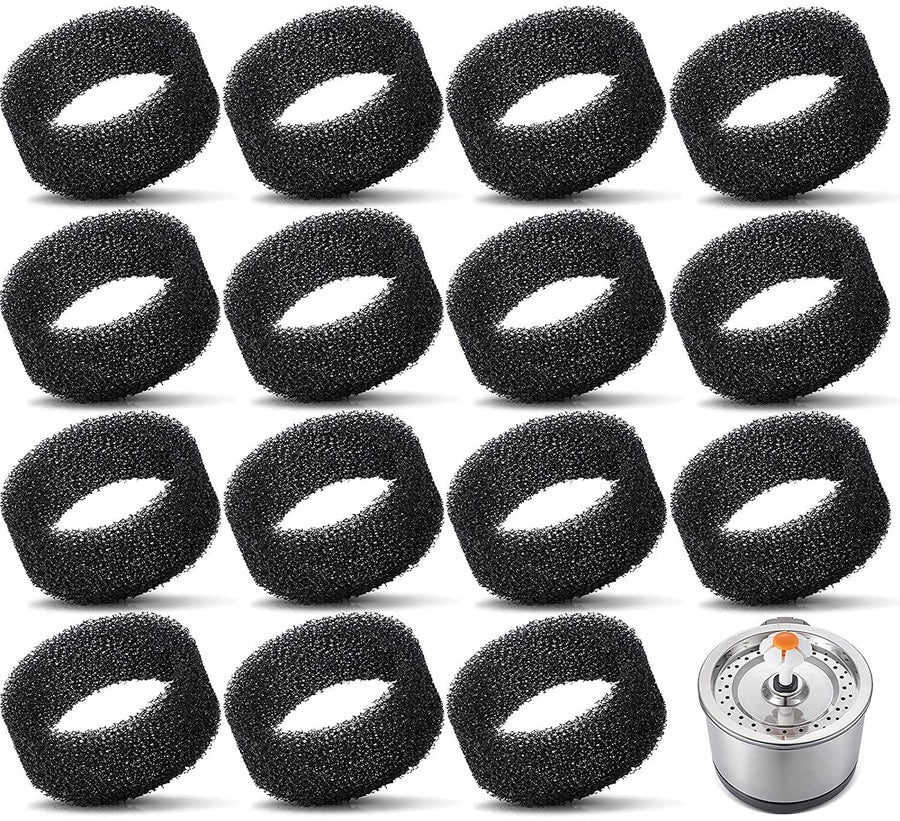 Pet Fountain Foam Filters, 16 Pack Round Sponge Replacement Filters for 2.5L 84 oz Stainless Steel Cat Fountain, Black