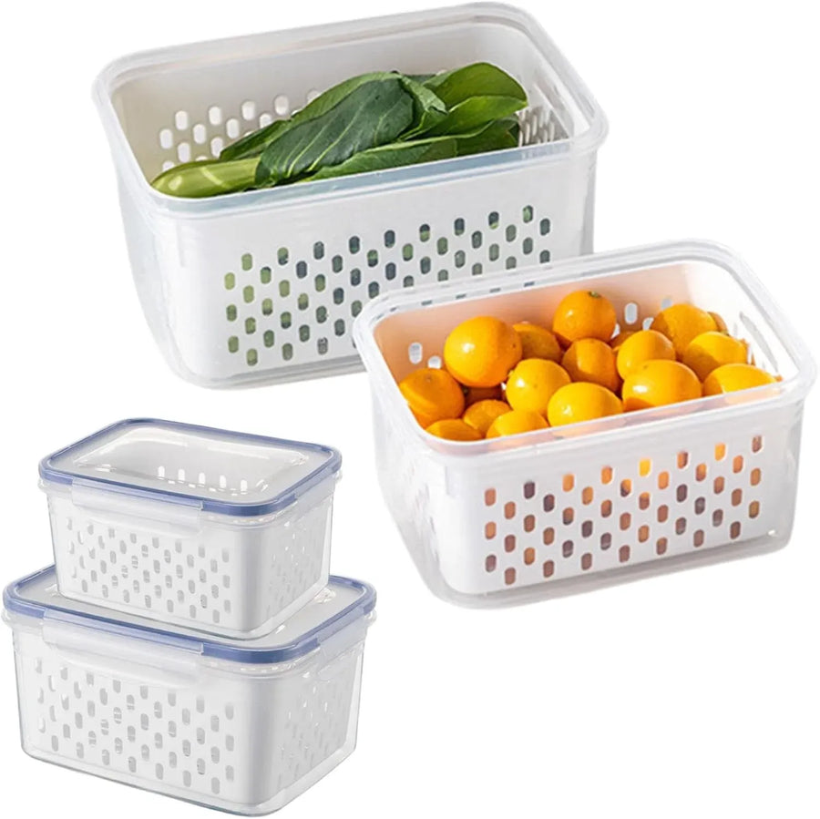 2 Pack Fruit Storage Containers for Fridge with Removable Colander, Produce Saver for Vegetables and Berries Fresh