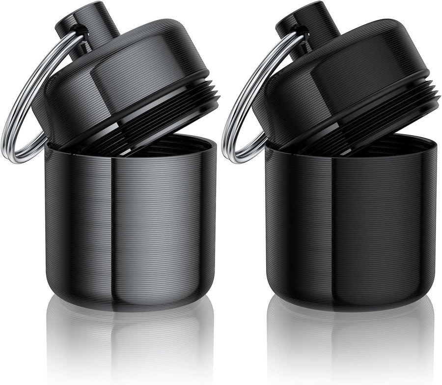 2 Pack Metal Earplug Case Aluminum Waterproof Keychain Pill Holder for Travel Black, Aluminum Construction, Waterproof Design