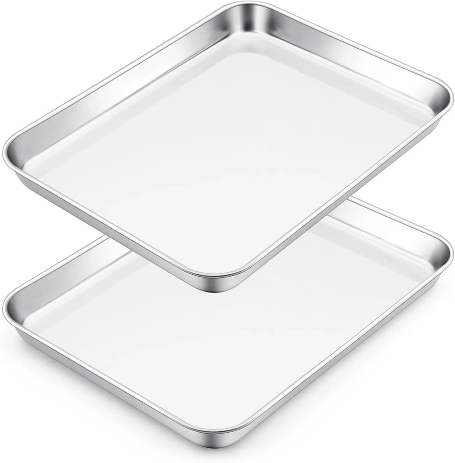 Stainless Steel Toaster Oven Trays, 2 Pack Small Non Toxic Baking Cookie Sheets for Cake Baking, Dishwasher Safe, 16"x 12" Size