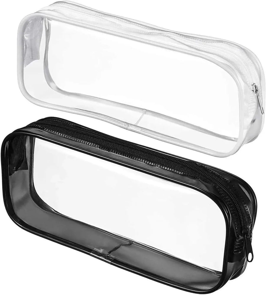 2 Pcs Clear Zipper Makeup Brush Bags Multi Use Toiletry Cosmetic Pouches for Travel and Luggage, Black and White