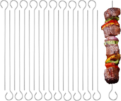 20 Pcs Stainless Steel Grill Skewers, Reusable 8 Inch Kabob Sticks for BBQ, Oven, Outings and Vegetable Cooking