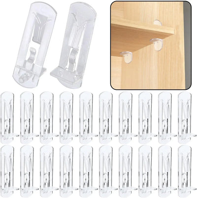 Plastic Locking Shelf Support Pegs, Clear Clips for Kitchen Cabinets Bookcases, 20 Pack, 0.20 inch x 0.63 inch Size