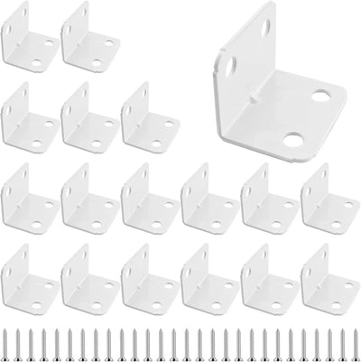 24 Pack L Shape Corner Brackets, Heavy Duty Stainless Steel 90 Degree Shelf Supports for Wood Furniture Cabinet, White, 23x31.5mm