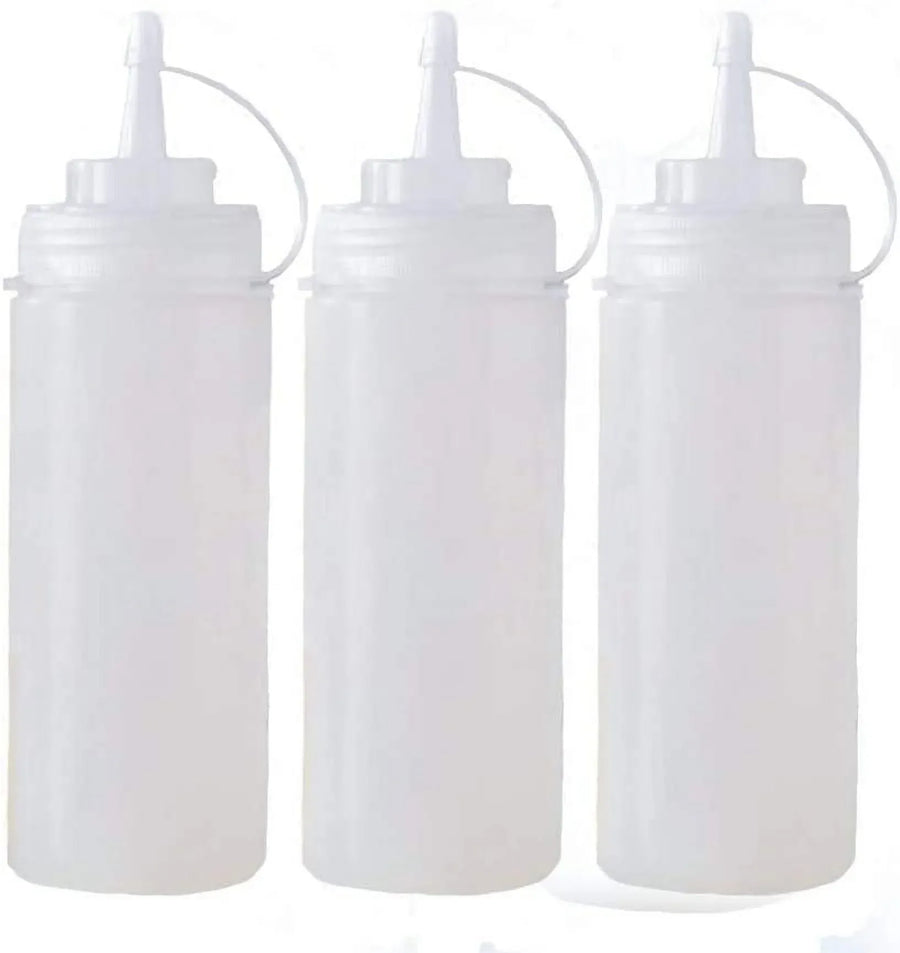 Plastic Condiment Squeeze Bottles 3 Pack with Tip Caps, 32 Oz for Sauce Ketchup Mustard and Olive Oil, White, Durable Plastic Construction