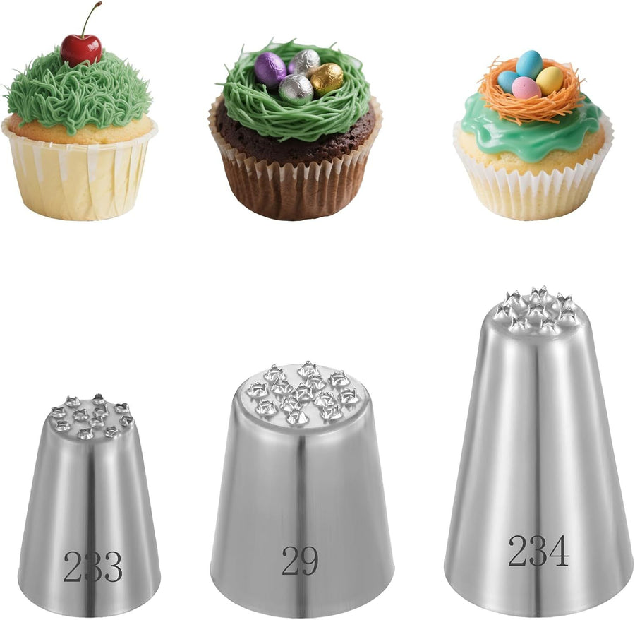 3 Pcs Grass Piping Tips, Stainless Steel Icing Decorating Tips for Cupcakes, Cakes and DIY Baking, 233 234 29, Stainless Steel Construction