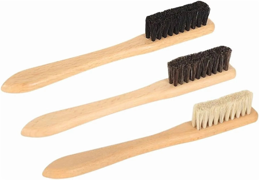 3 Pcs Wooden Laundry Brush Set, Horse Hair Stain Remover and Shoe Polish Applicator for Clothes, Fabric and Leather