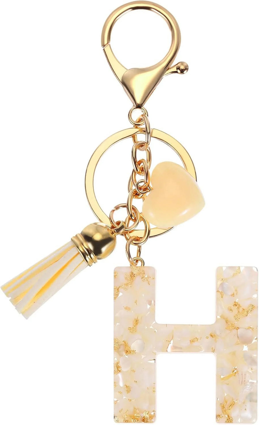 Initial H Letter Keychain with Tassel Charm for Keys Bag Purse Accessories, Cream and Gold, Daily Comfort Use, for Men Women and Everyday Wear