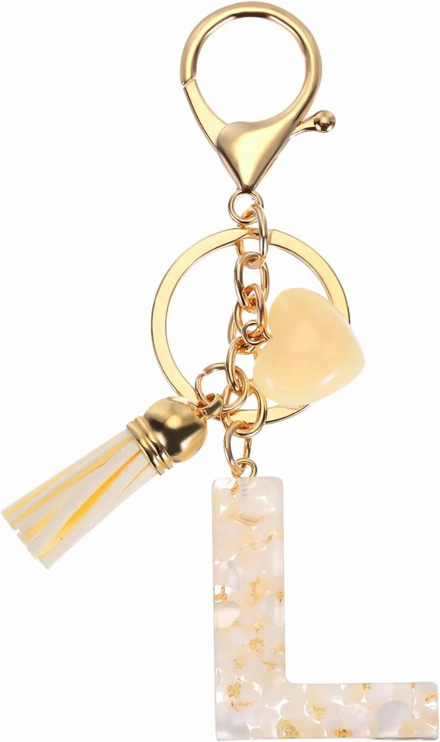 Initial Letter Keychain Charm with Tassel and Lobster Clasp for Bags and Keys, Cream Gold L Pendant, Daily Comfort Use