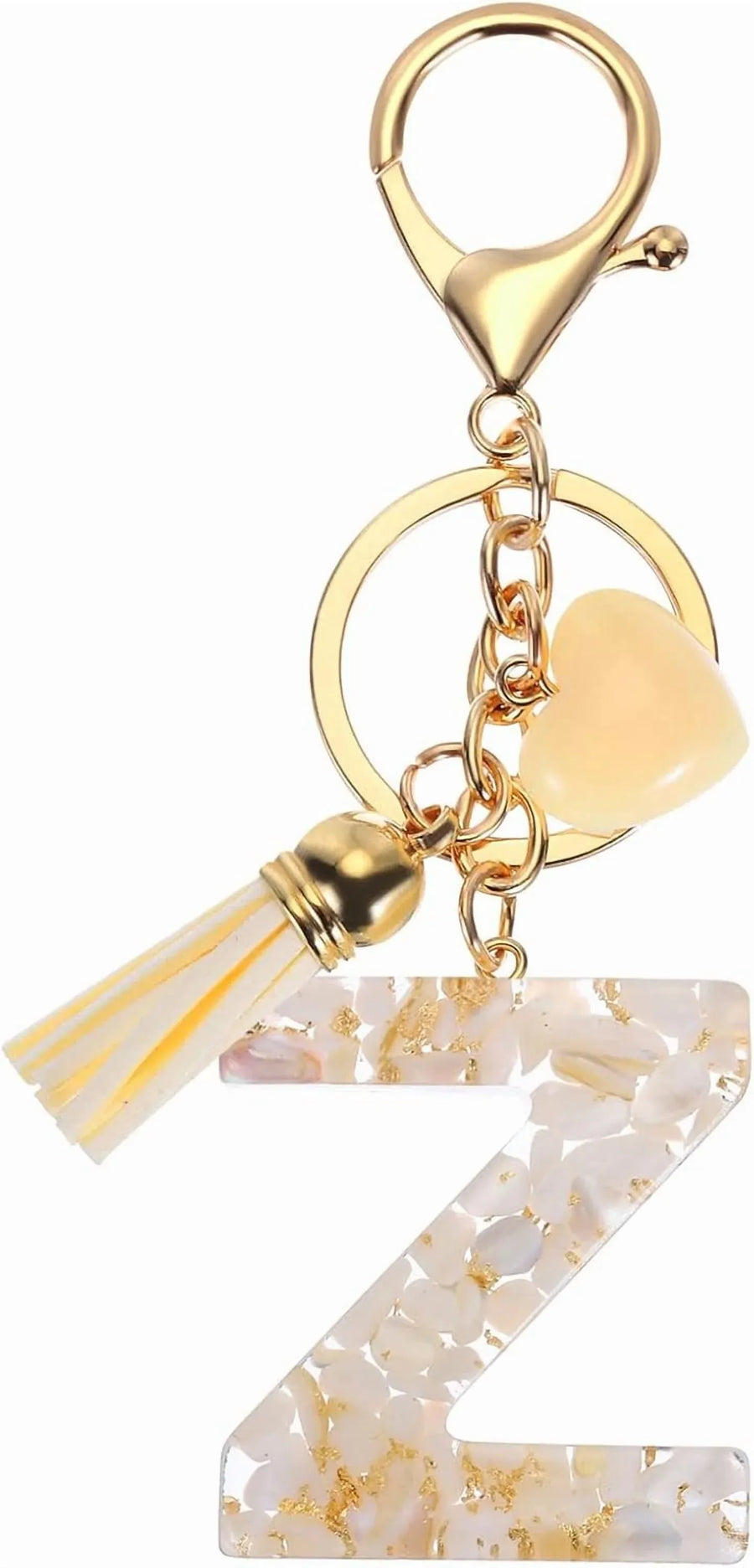 Letter Keychain Charm with Tassel and Lobster Clasp for Bag Purse Keys, Gold White Z, Letter Z Option, Daily Comfort Use