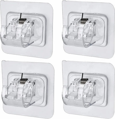 Curtain Rod Brackets 4 Pack No Drill Self Adhesive Heavy Duty Wall Mount Hooks for Home Window Curtains Clear, Self-Adhesive Backing