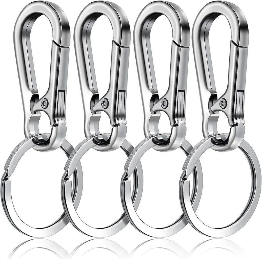 4 Pack Pet ID Tag Clips, Heavy Duty Stainless Steel Key Ring Hooks for Dog Cat Collars and Harnesses, Silver, Stainless Steel Construction