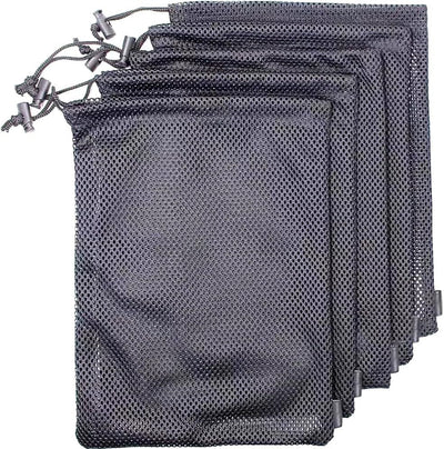 5 Pcs Mesh Drawstring Storage Bags Nylon Stuff Sacks with Cord Lock for Travel Gym Organization Black, Daily Comfort Use