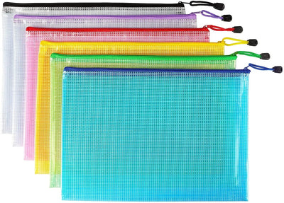 6 Pack Mesh Zipper Pouch Bags Waterproof Zip File Folders for Office Organization and Travel Storage Colorful, Waterproof Design