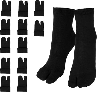 Tabi Split Toe Socks 6 Pairs Elastic Cotton Wicking Sandal Socks for Women and Men Black, Daily Comfort Use, for Men Women and Everyday Wear