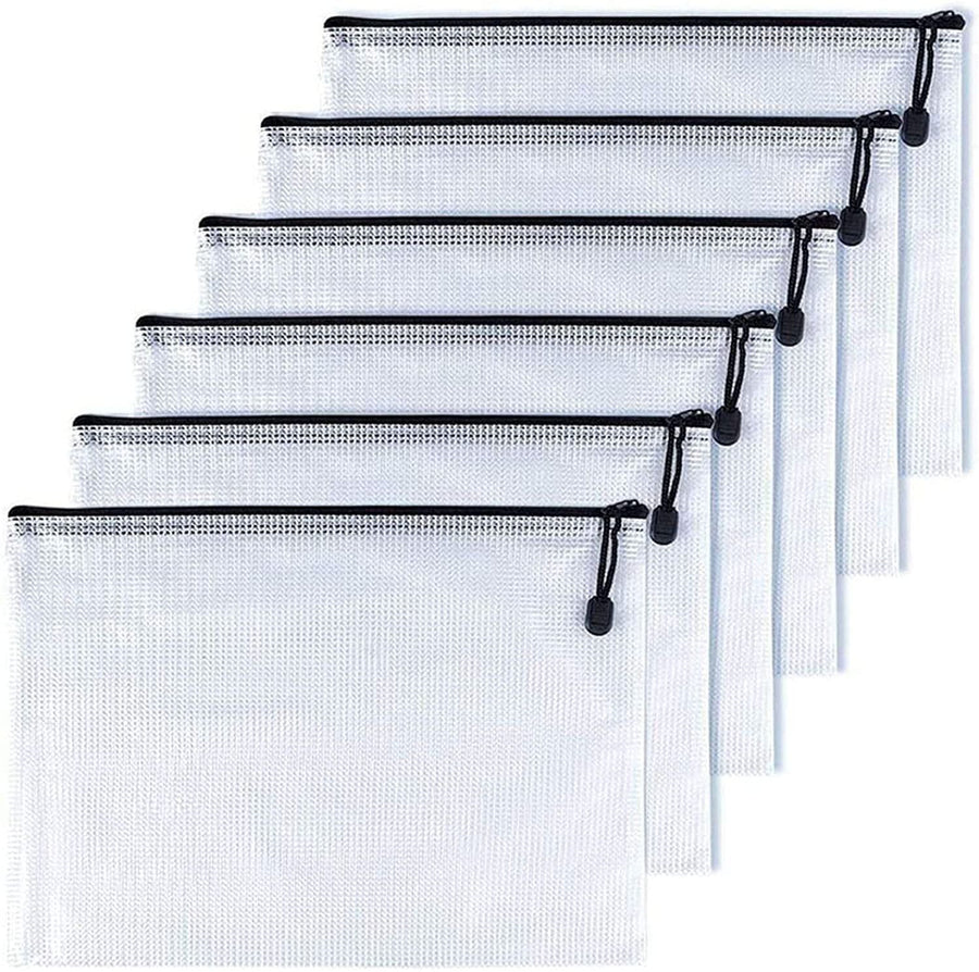 6 Pcs A6 Mesh Zipper Pouches Plastic Zip File Folders for Office Receipts and Cosmetics Black 6 x 4.5 Inch, Durable Plastic Construction