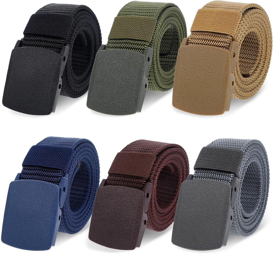 6 PCS Heavy Duty Nylon Webbing Canvas Belts for Men and Women, Outdoor Hiking and Casual Wear, Multicolor, Heavy Duty Use
